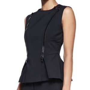 Veronica Beard Black Sleeveless Peplum Zipper Detail Top Sz 10